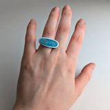 Turquoise Horizontal Oval Ring: Polished Sterling Silver