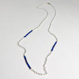Accented Chain Necklace: Polished Sterling Silver & Lapis Lazuli